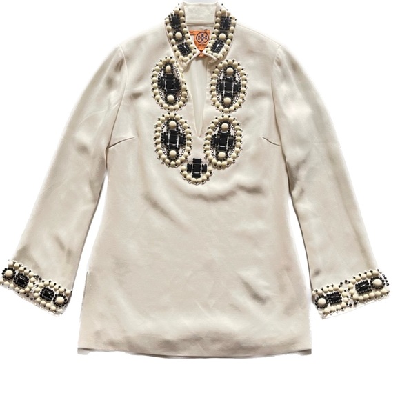 Tory Burch Tops - TORY BURCH  Ivory Heavily Beaded Tunic Top sz 6